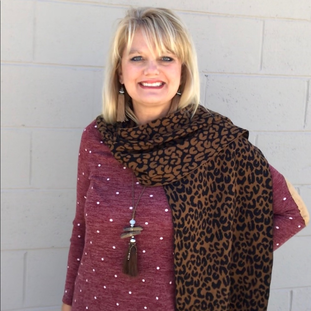 Brown Black Leopard Print Scarf New